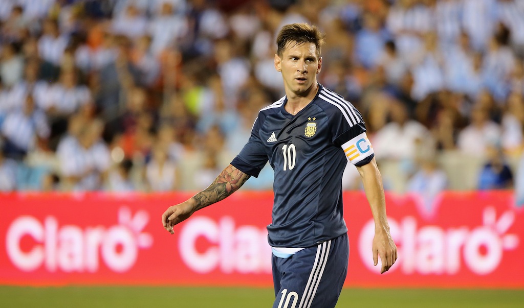 Lionel Messi looks on during a friendly