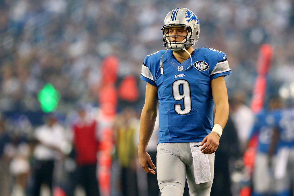 Matthew Stafford looks on during a game against the Cowboys