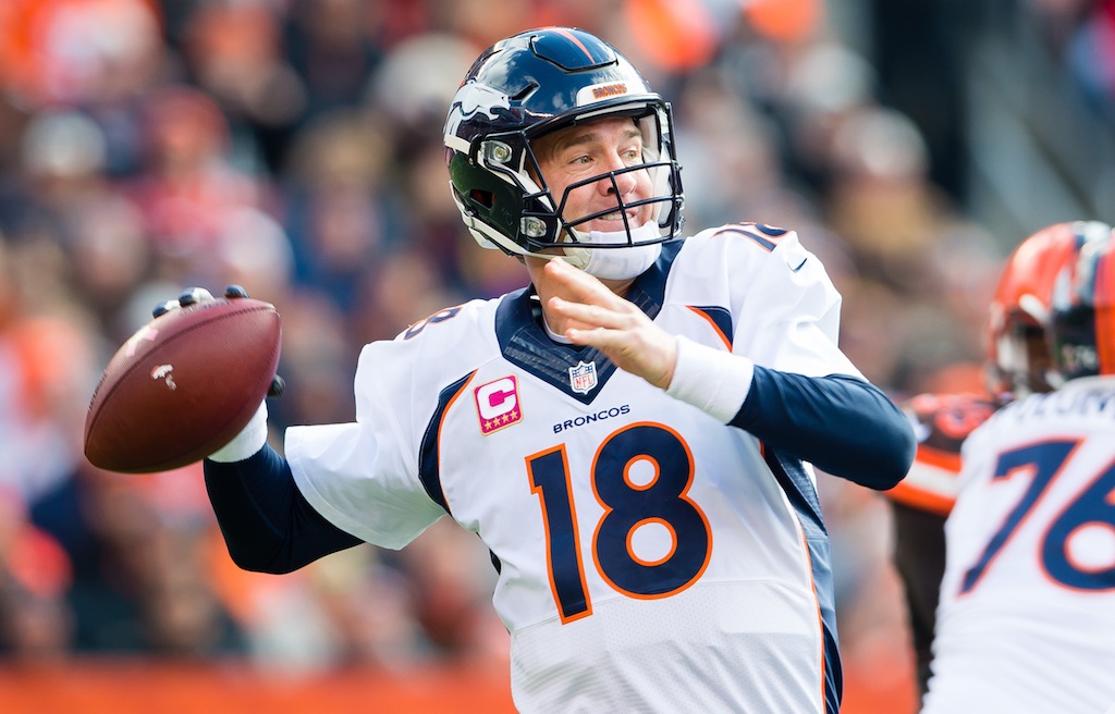 Peyton Manning throws against the Cleveland Browns