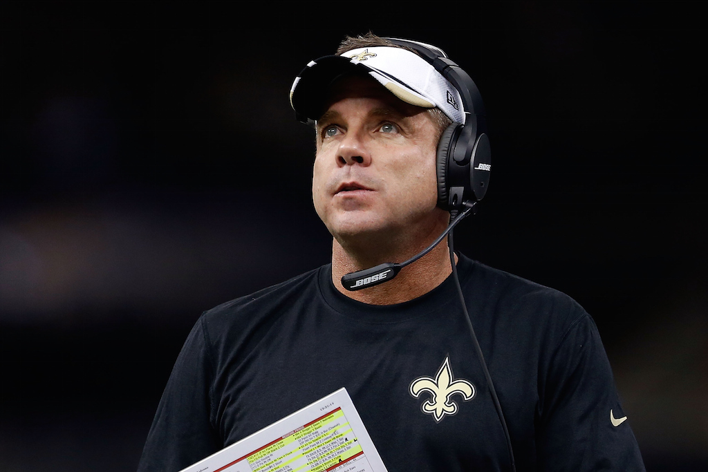 Head coach Sean Payton of the New Orleans Saints looks on during a game