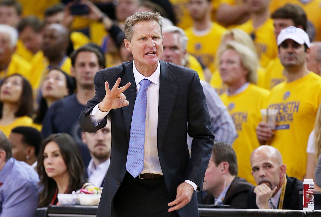 Steve Kerr coaches the Warriors during the NBA Finals