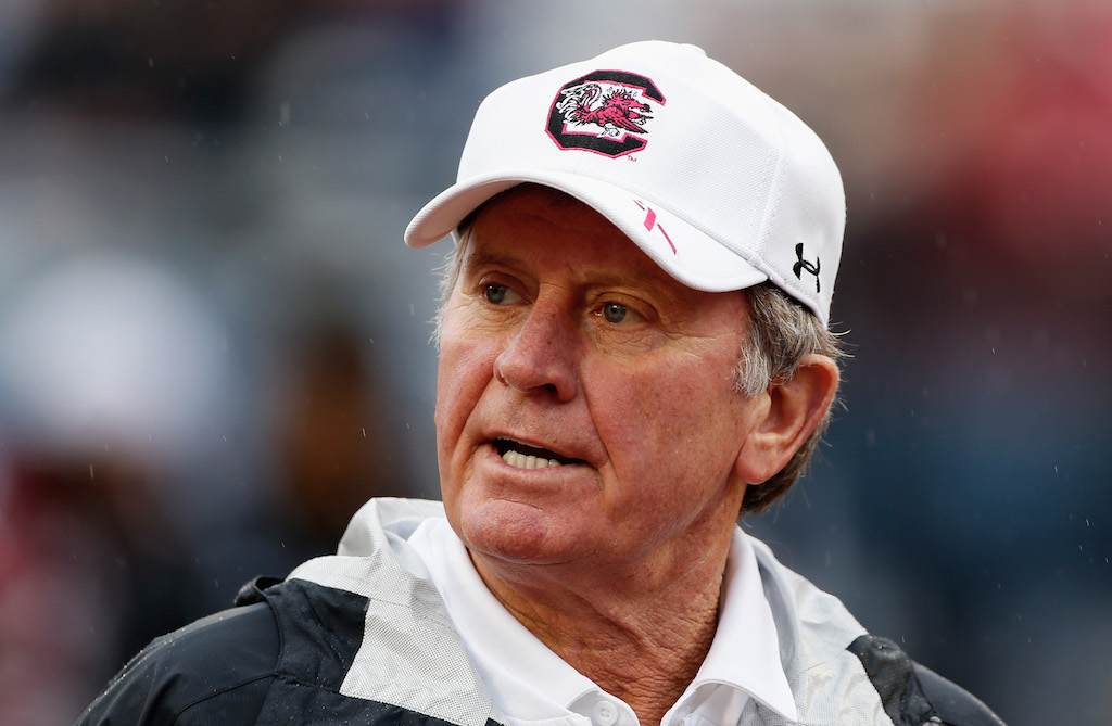 Steve Spurrier on the sidelines before the start of a game