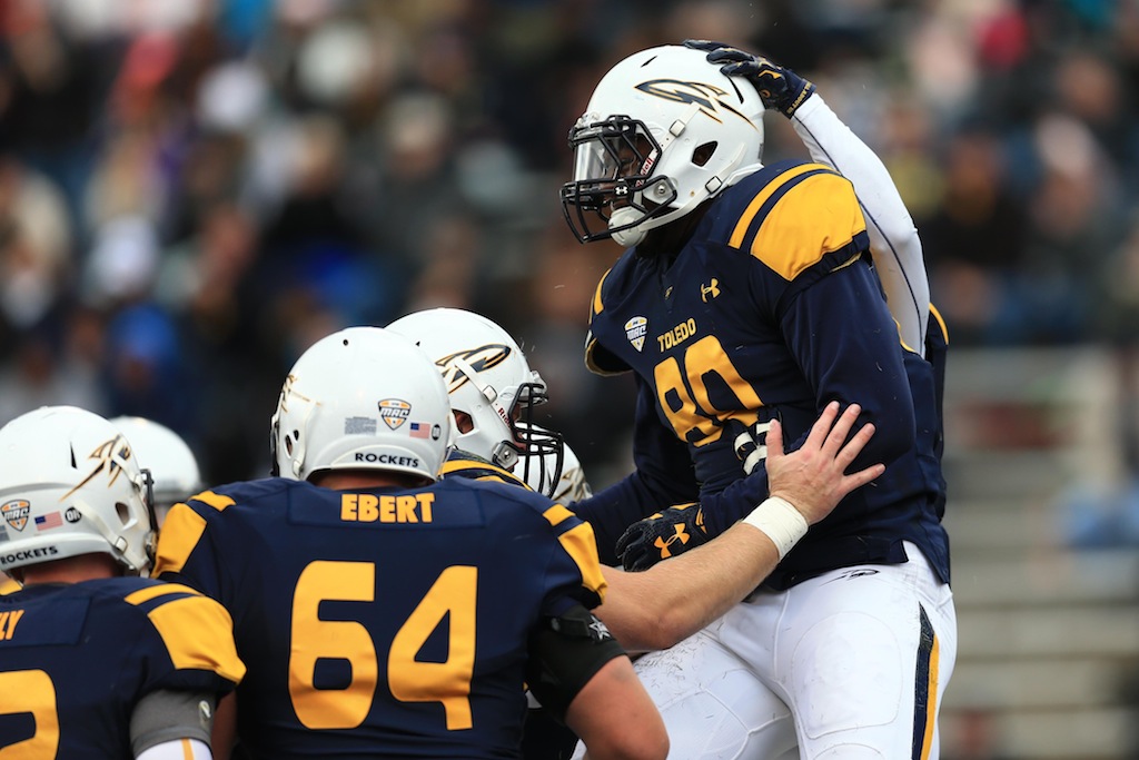 Toledo players celebrate a touchdown