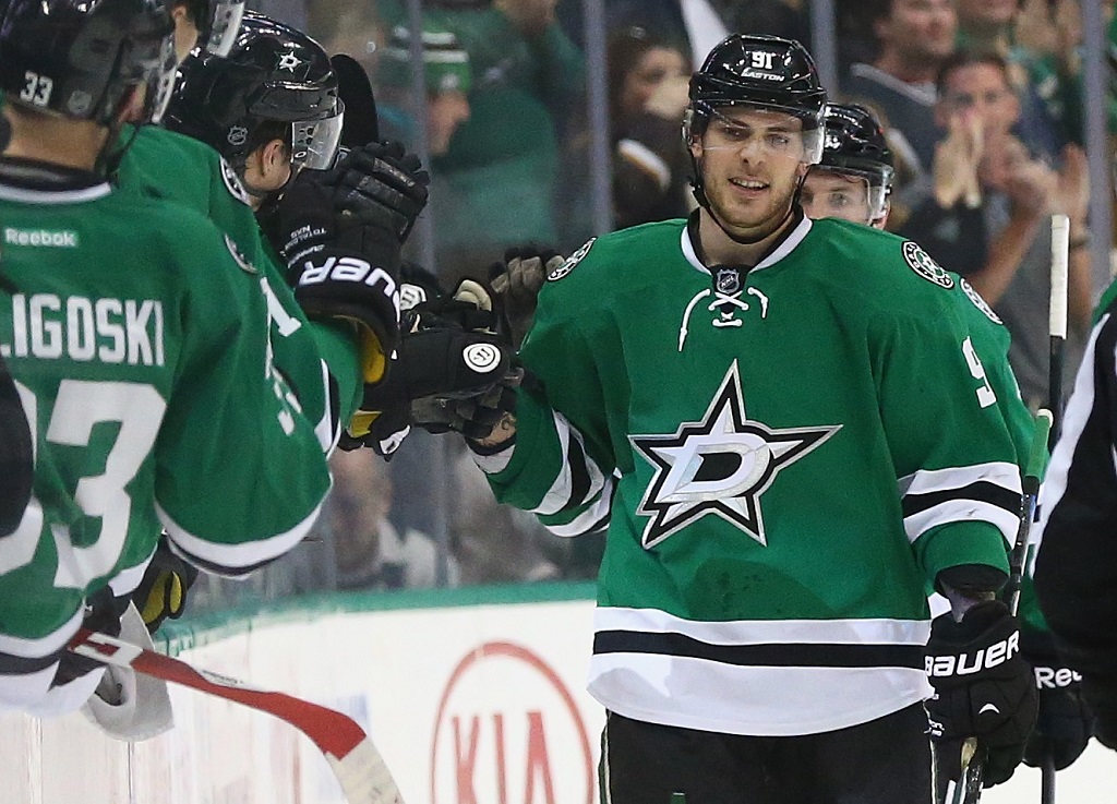 in the second period at American Airlines Center on April 3, 2015 in Dallas, Texas.
