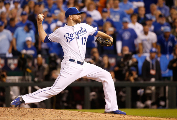 Wade Davis pitches in the ALCS. 