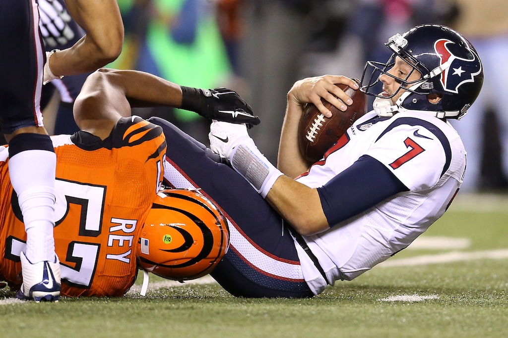 Brian Hoyer is sacked during a game against the Bengals