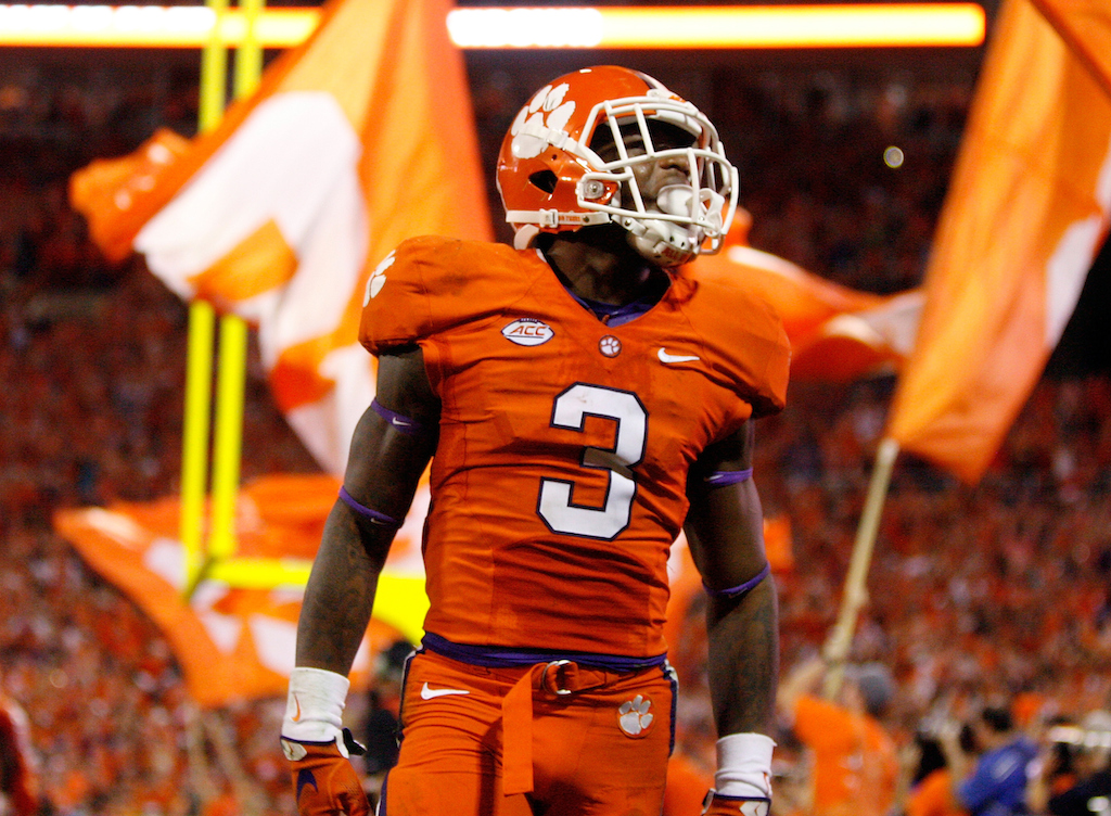 Tyler Smith/Getty Images Artavis Scott #3 of the Clemson Tigers celebrates after the Tigers scored