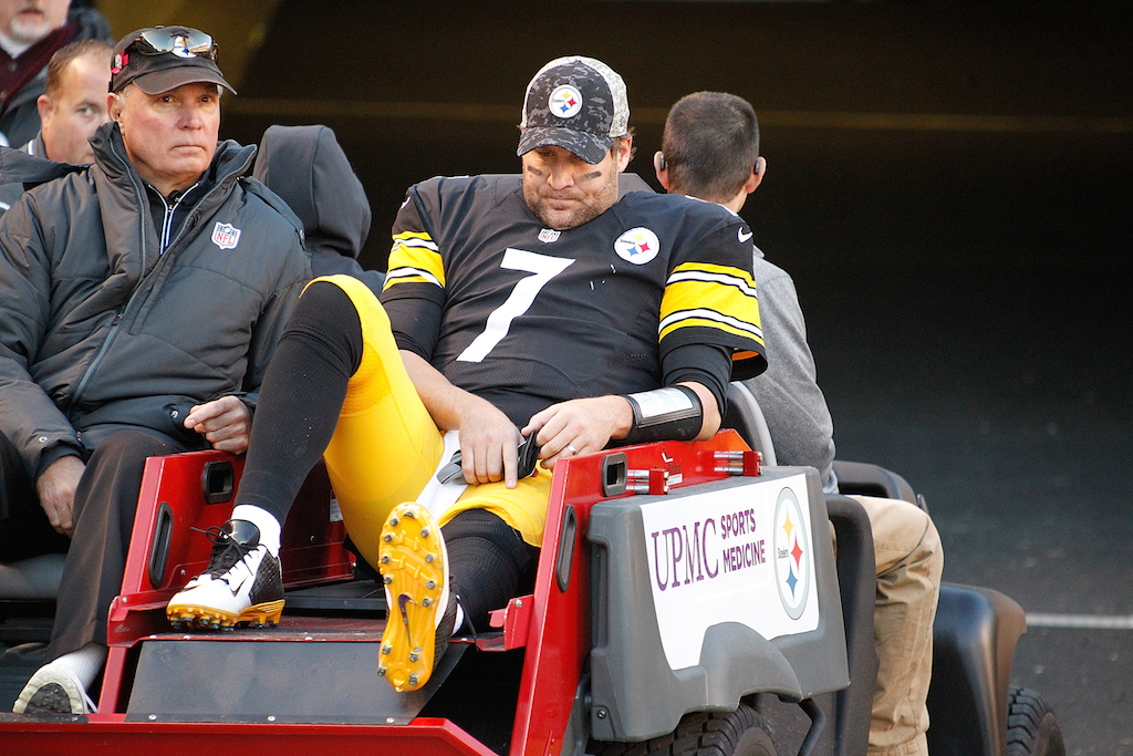 Ben Roethlisberger is carted off the field after being injured
