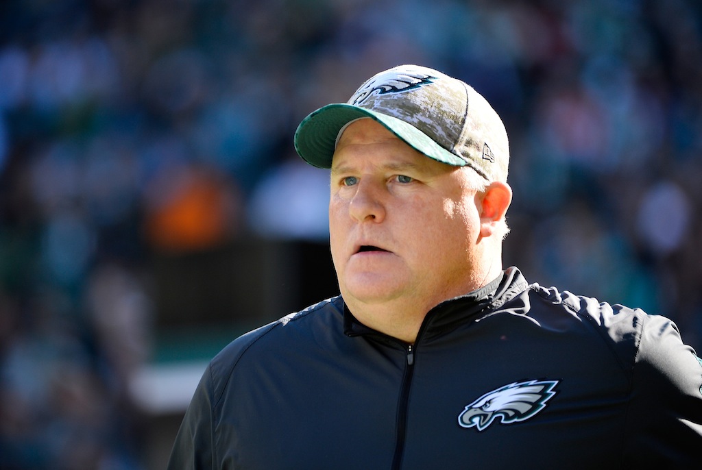 Chip Kelly looks on during a game against the Dolphins