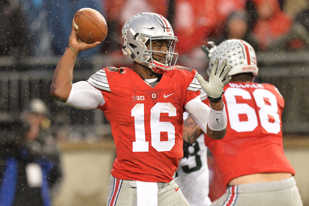 Jamie Sabau/Getty ImagesCOLUMBUS, OH - NOVEMBER 21: Quarterback J.T. Barrett #16 of the Ohio State Buckeyes sets up to pass in the second quarter against the Michigan State Spartans at Ohio Stadium on November 21, 2015 in Columbus, Ohio. (Photo by Jamie Sabau/Getty Images)