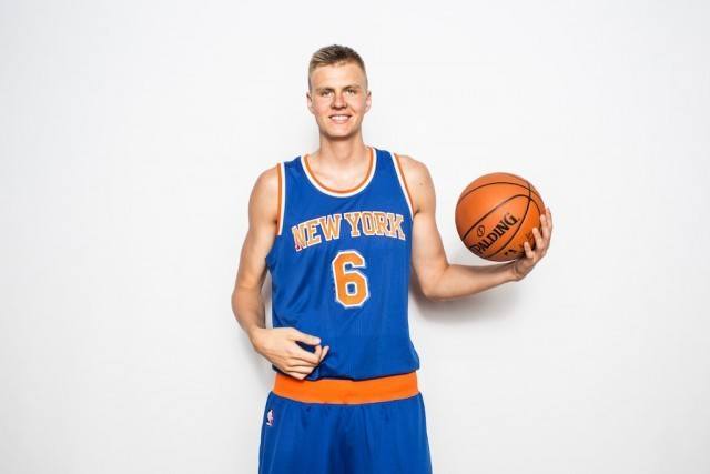 The New York Knicks' Kristaps Porzingis smiles for the camera