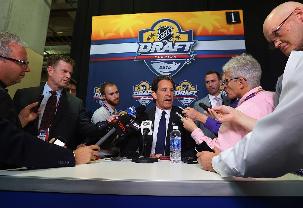 during the 2015 NHL Draft at BB&T Center on June 27, 2015 in Sunrise, Florida.