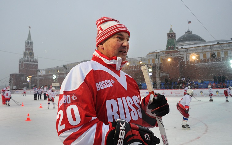 Soviet hockey star Vladislav Tretiak holds a masterclass at the Red square in Moscow on February 24, 2012. Top hockey players and former stars will face off on February 25 in Moscow on the invitation of Russian strongman Vladimir Putin to celebrate the 40th anniversary of the Cold War era Summit Series between the Canadian and Soviet teams. The Summit Series was the first ever meeting between the Soviet and an NHL-inclusive Canadian national ice hockey teams and an eight-game series was held in September 1972. In 1970s the Cold War between West and East was in full swing with intense feelings of nationalism were aroused by the contest both in Canada and the Soviet Union. The clash between the all-conquering Soviet Red Machine and Canadian NHL professional players represented the confrontation of two systems, which both desperately desired to prove their supremacy. 