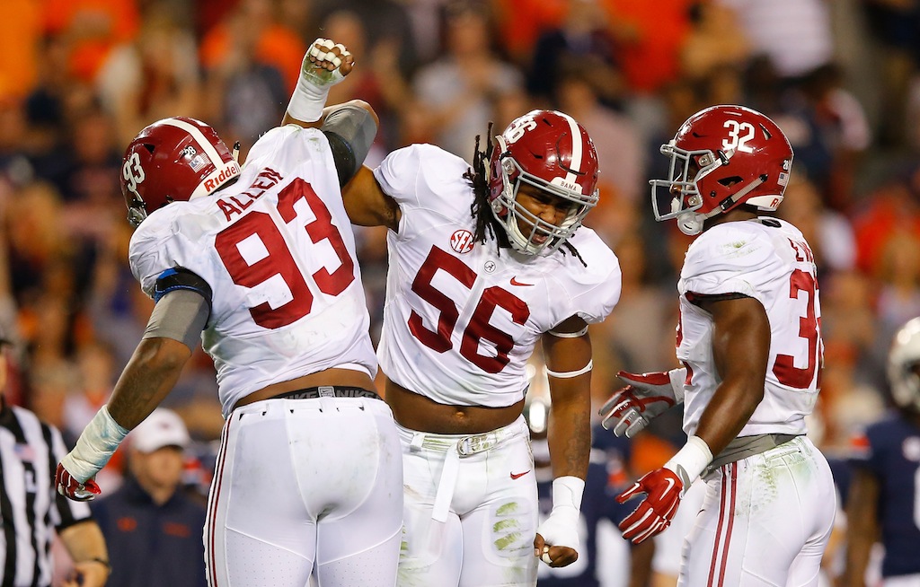 Alabama players celebrate after a defensive stop