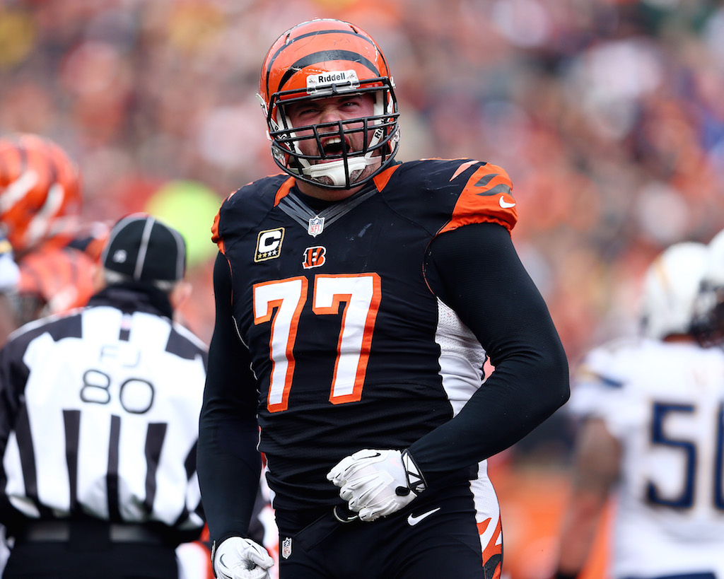 Andrew Whitworth is pumped up after the Bengals scored a touchdown.