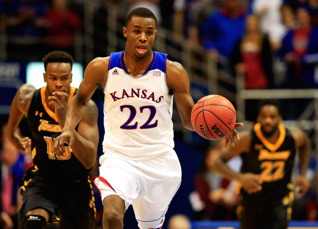 Andrew Wiggins dribbles up court