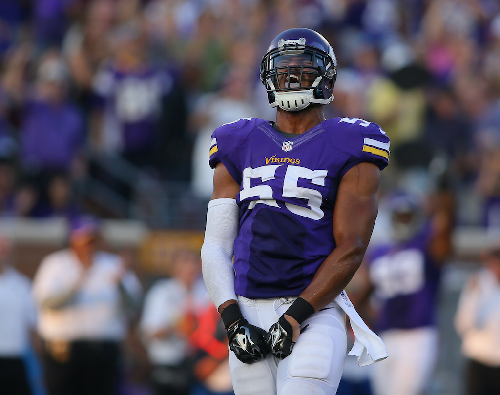 Anthony Barr screams after a successful play.