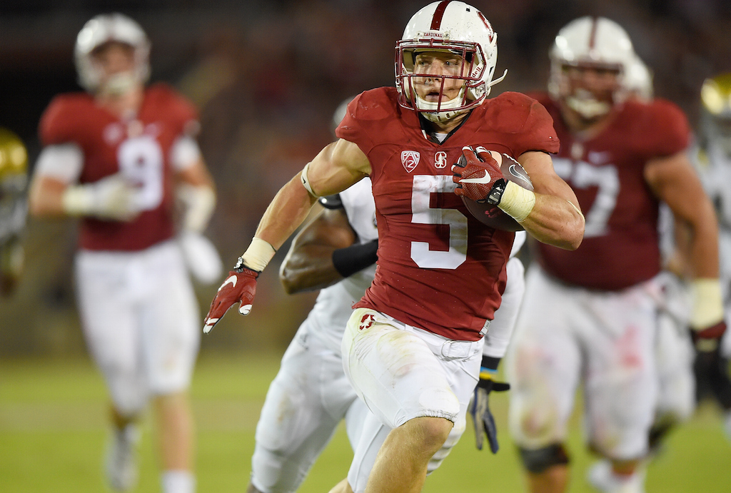 Christian McCaffrey runs for a touchdown against UCLA