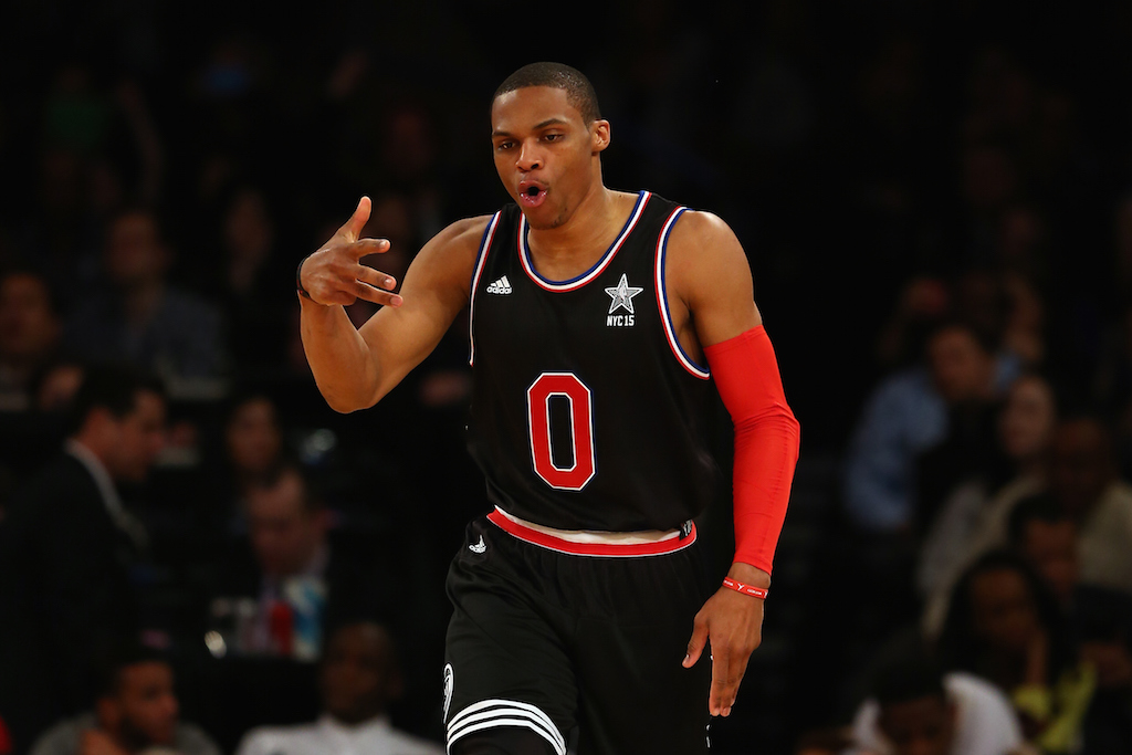 Russell Westbrook celebrates during the 2015 NBA All-Star Game
