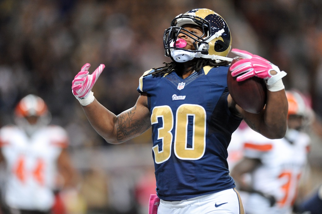 Michael B. Thomas/Getty ImagesST. LOUIS, MO - OCTOBER 25: Todd Gurley #30 of the St. Louis Rams celebrates after making a touchdown against the Cleveland Browns in the third quarter at the Edward Jones Dome on October 25, 2015 in St. Louis, Missouri. (Photo by Michael B. Thomas/Getty Images)