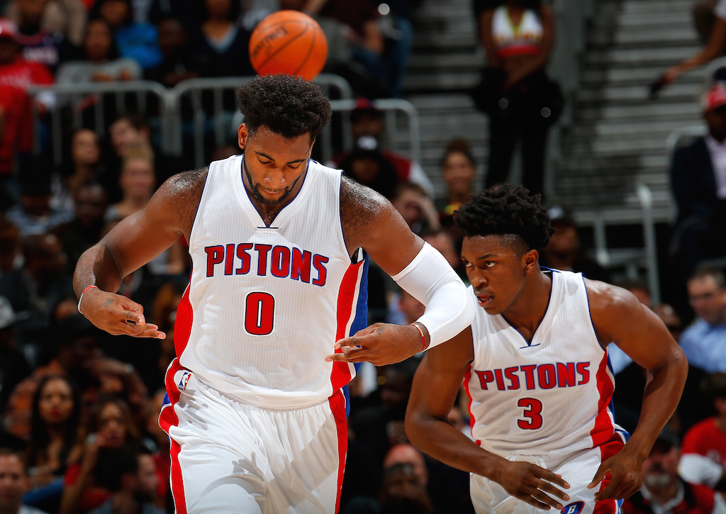 Andre Drummond reacts to a made basket.