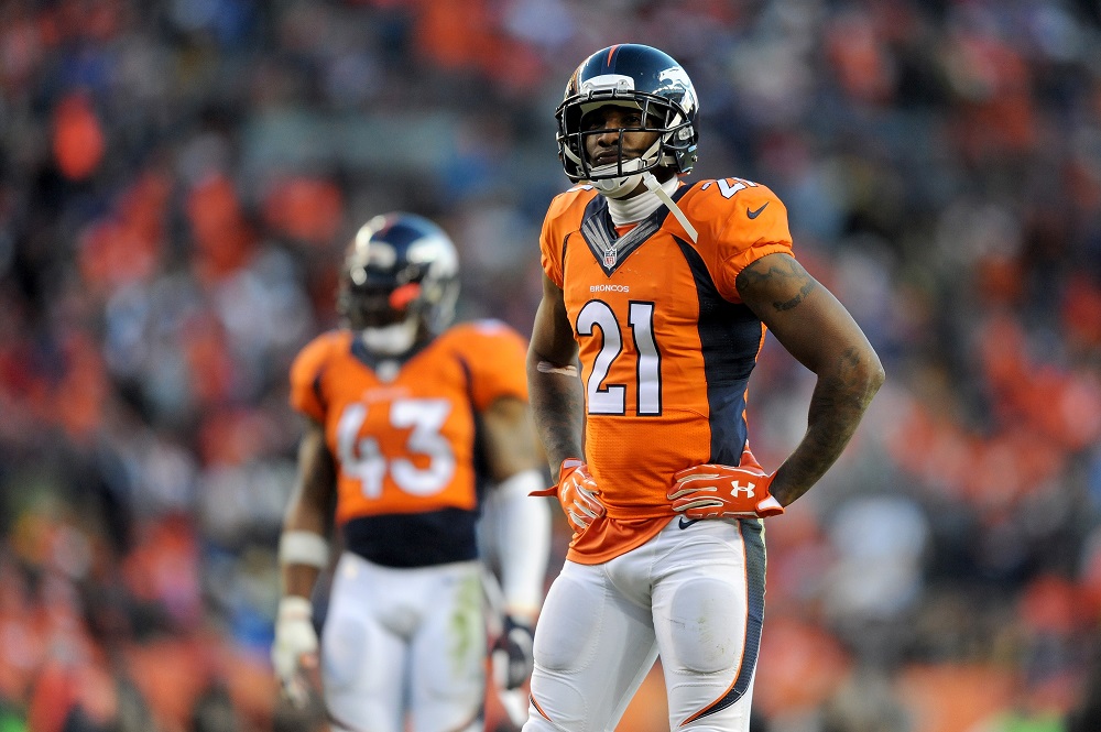 Aqib Talib #21 of the Denver Broncos in a NFL game