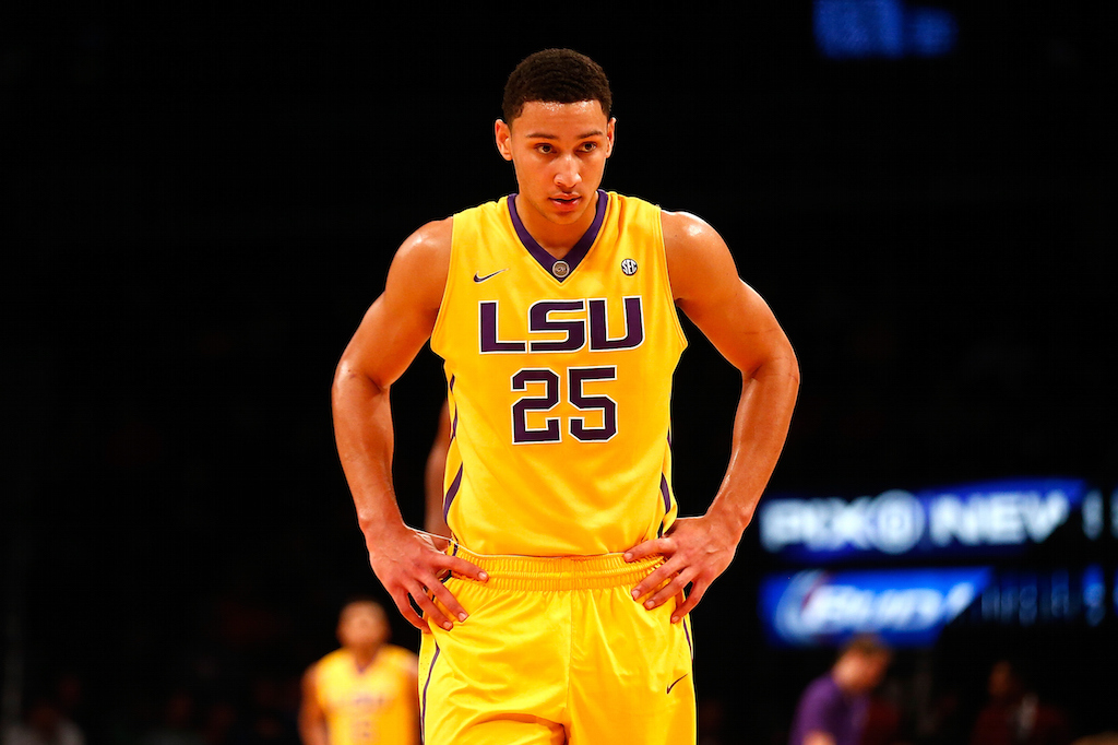 Ben Simmons looks on during a game against NC State