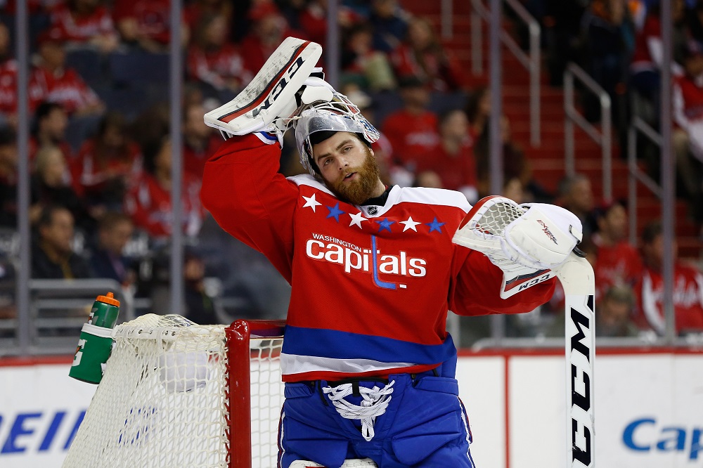 Braden Holtby #70 of the Washington Capitals in a hockey game