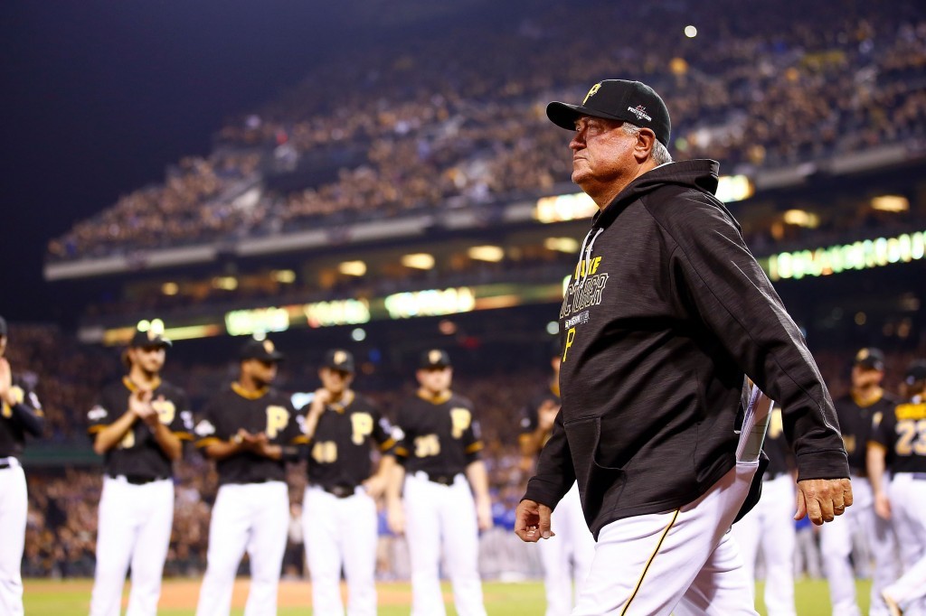 Manager Clint Hurdle #13 of the Pittsburgh Pirates is introduced prior to the National League Wild Card game between the Pittsburgh Pirates and the Chicago Cubs at PNC Park on October 7, 2015 in Pittsburgh, Pennsylvania. (Photo by Jared Wickerham/Getty Images)