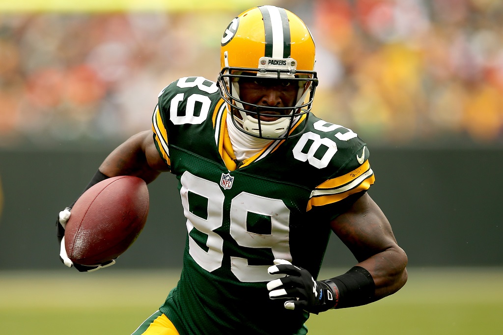 GREEN BAY, WI - SEPTEMBER 15: James Jones #89 of the Green Bay Packers runs after making a reception against the Washington Redskins at Lambeau Field on September 15, 2013 in Green Bay, Wisconsin. (Photo by Matthew Stockman/Getty Images)