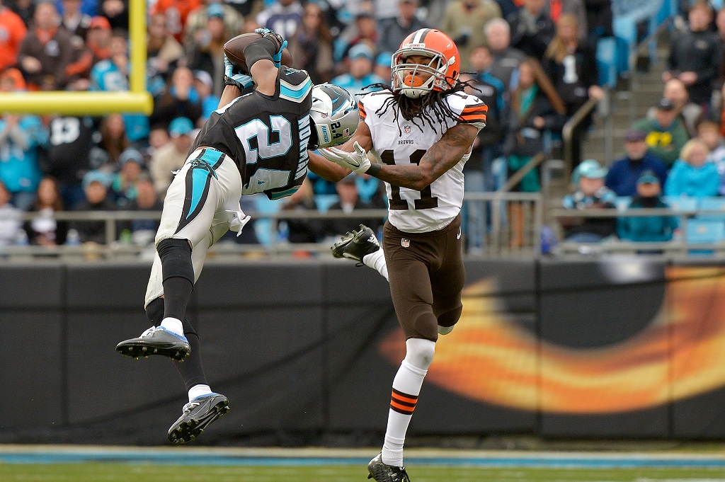 during their game at Bank of America Stadium on December 21, 2014 in Charlotte, North Carolina. The Panthers won 17-13.