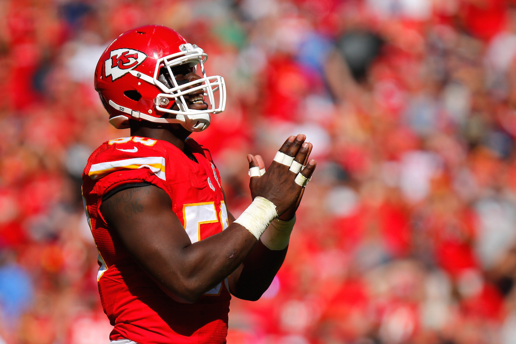 A Chiefs celebrate a touchdown in front of their home crowd.