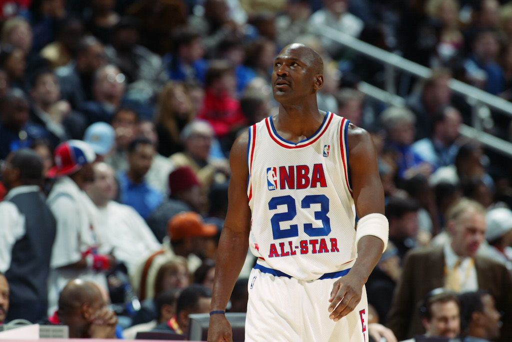 Michael Jordan walks across the court during the 2003 NBA All-Star Game.