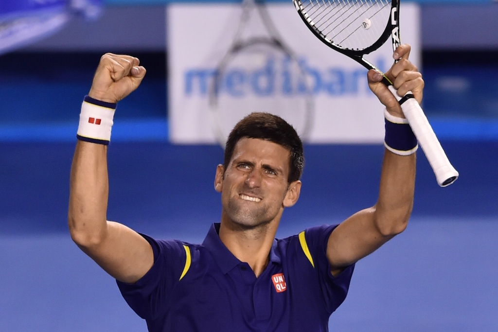 Serbia's Novak Djokovic celebrates victory during his men's singles semi-final match at the Australian Open