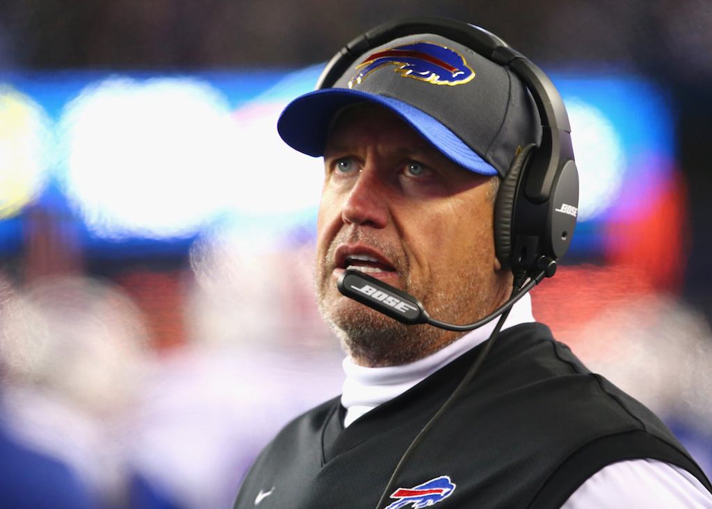 Rex Ryan watches his Buffalo Bills play during a game