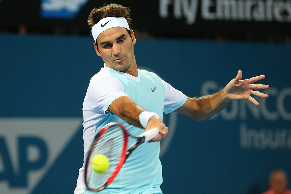 Roger Federer plays a shot