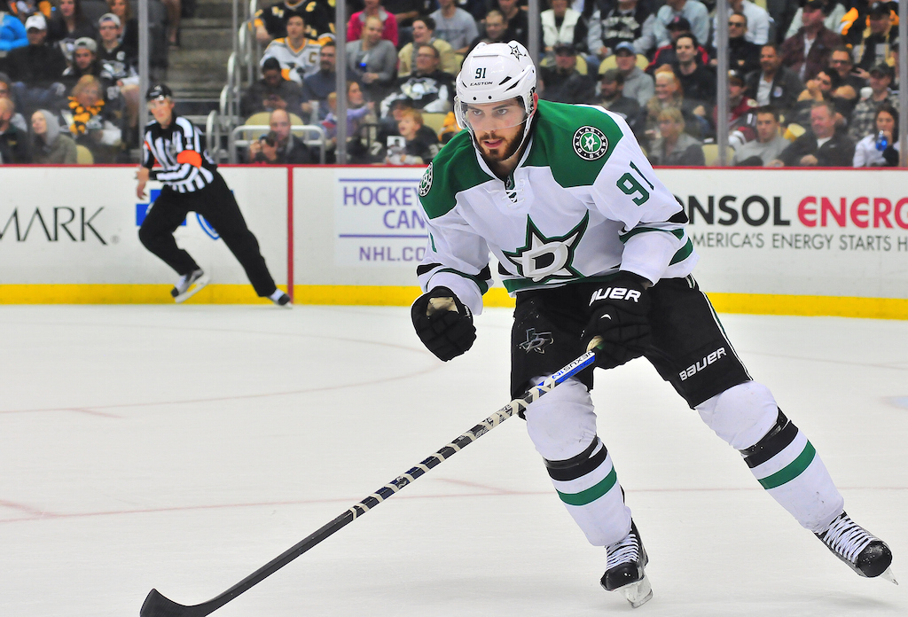 Tyler Seguin #91 of the Dallas Stars skates on the ice against the Pittsburgh Penguins