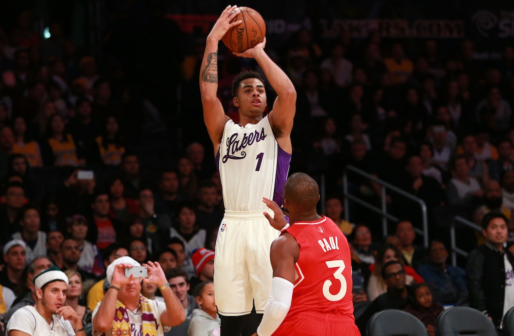 D'Angelo Russell shows good form as he shoots a three-pointer
