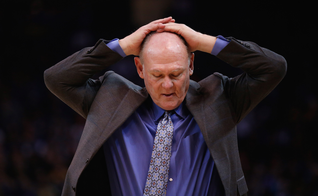 Kings coach George Karl reacts during a game against the Warriors