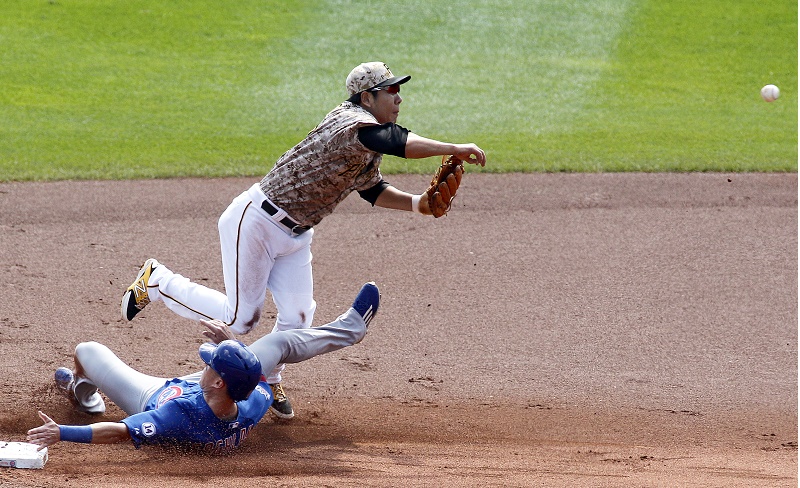 PITTSBURGH, PA - SEPTEMBER 17: Chris Coghlan #8 of the Chicago Cubs slides into Jung Ho Kang #27 of the Pittsburgh Pirates resulting in injury in the first inning during the game at PNC Park on September 17, 2015 in Pittsburgh, Pennsylvania. (Photo by Justin K. Aller/Getty Images)