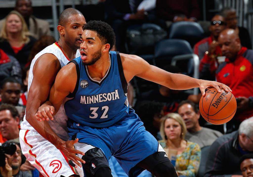 Karl-Anthony Towns attempts to get past a defender.
