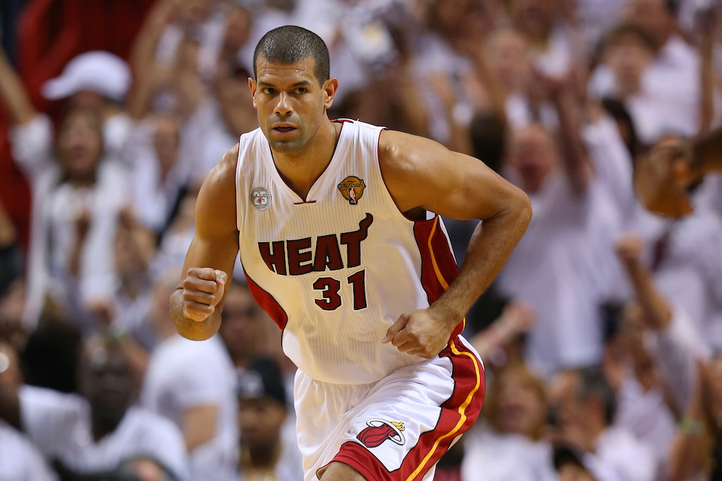 Shane Battier reacts after hitting a three