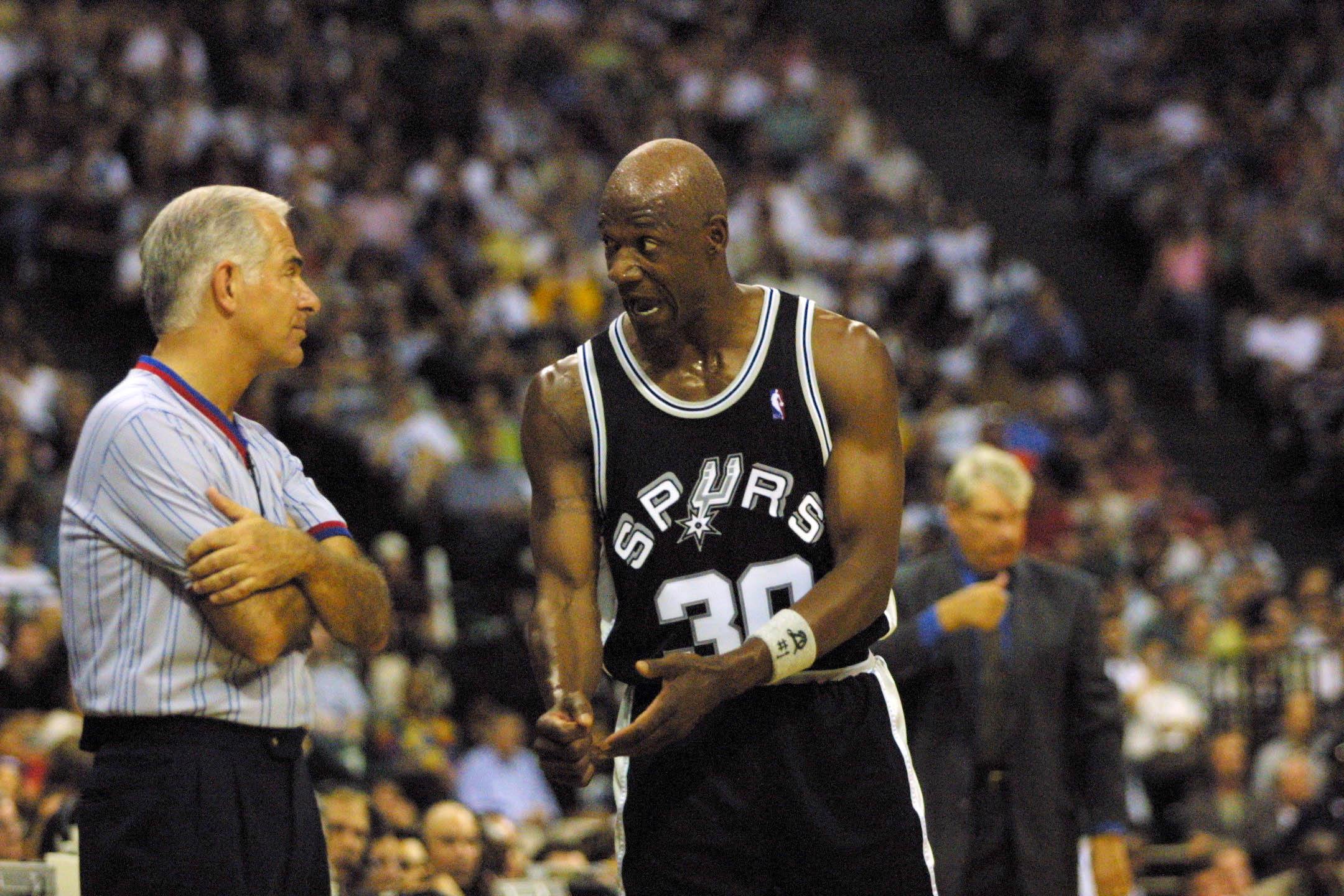 Veteran point guard Terry Porter argues his case with a ref.