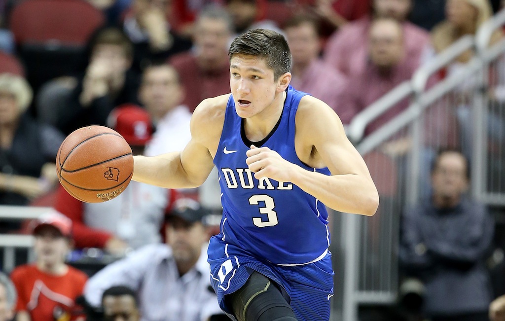 Grayson Allen dribbles up the floor
