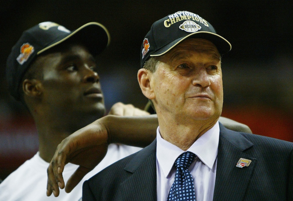 UConn coach Jim Calhoun celebrates winning the 2004 NCAA title | Doug Pensinger/Getty Images