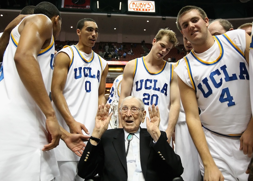 John Wooden with members of the UCLA Bruins.