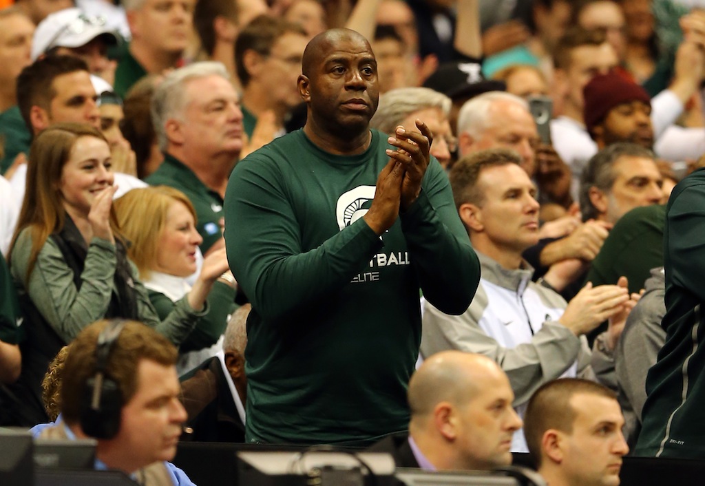 Magic Johnson cheers on Michigan State | Elsa/Getty Images