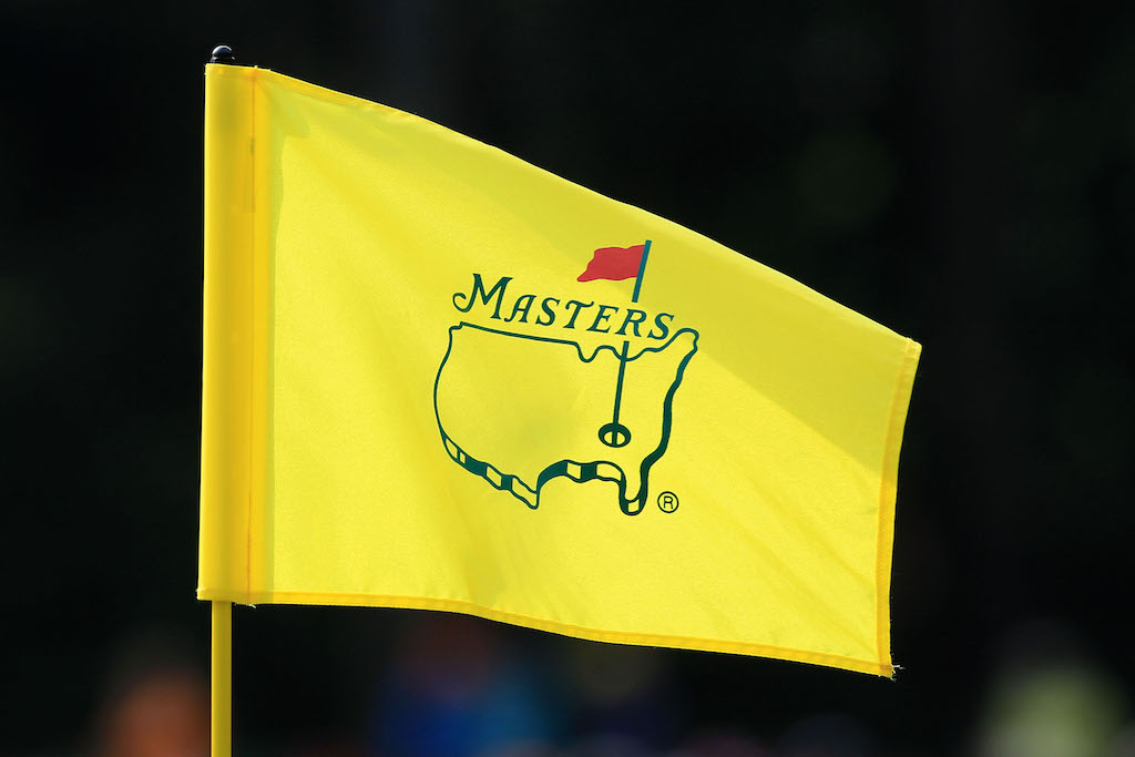 The Masters' traditional yellow flag waves in the breeze.