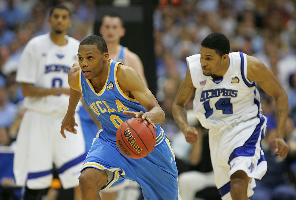 Russell Westbrook #0 steals the ball during the Final Four