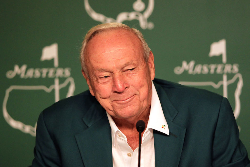 Arnold Palmer meets with the media during the first round of the 2012 Masters Tournament